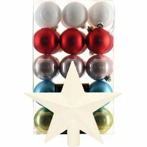 Bellatio Decorations Kerstversiering Kerstballen 30 st gekleurd 6 cm met ster piek wit kunststof